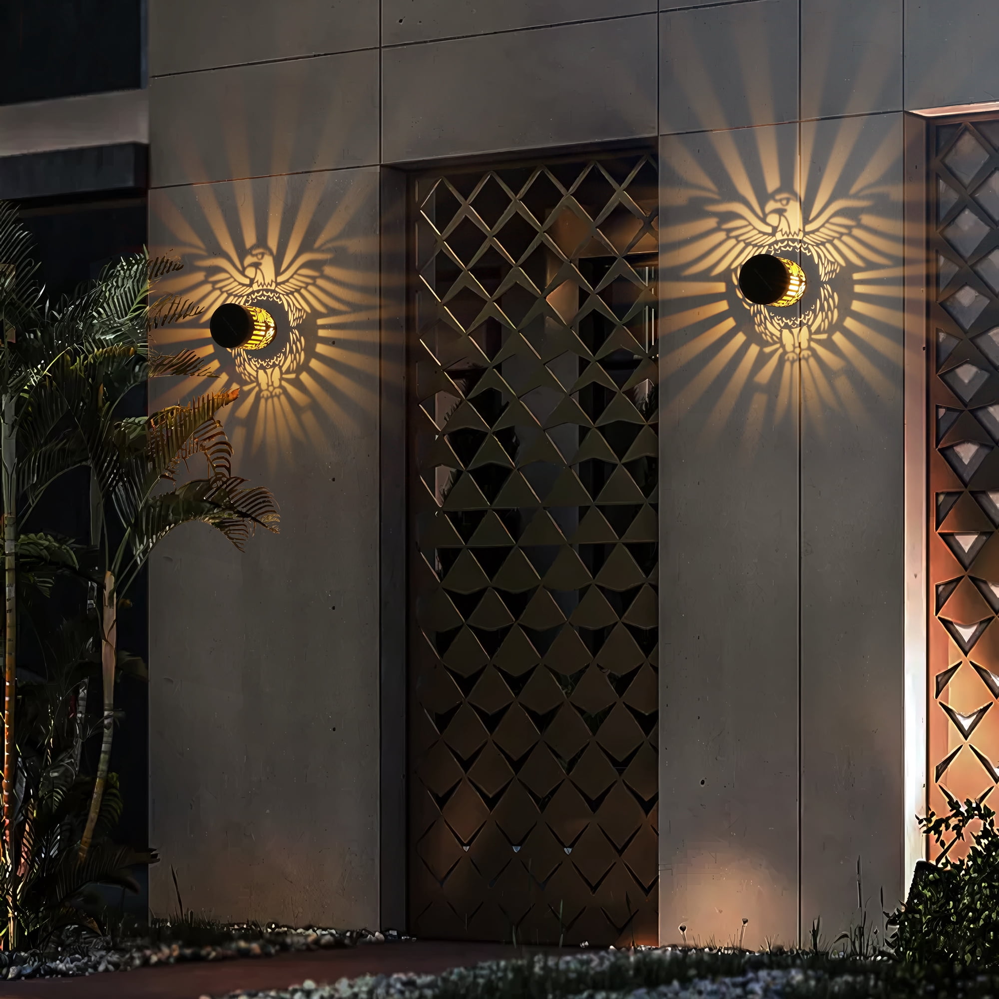 Govvep 2 pack Metal Solar Powered LED Solar Fence Lights: Eagle Pattern Waterproof Outdoor Wall & Deck Step Lighting for Garden, Patio & Backyard