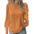 thumbnail image 2 of Orange Women's Long Sleeve T-shirt, Womens Tops Lace Patchwork V Neck T Shirts Long Sleeves Blouse Loose Casual T Shirts,Women's Long sleeve T-shirt 3XL, 2 of 4