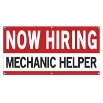 Now Hiring Mechanic Helper 13 oz Heavy Duty Vinyl Banner Mechanic Helper Jobs Available Vehicle Mechanic Help Wanted Sign Indoor/Outdoor Single-Sided with Metal Grommets (1.5x5 ft, Wh & Re & Bk)