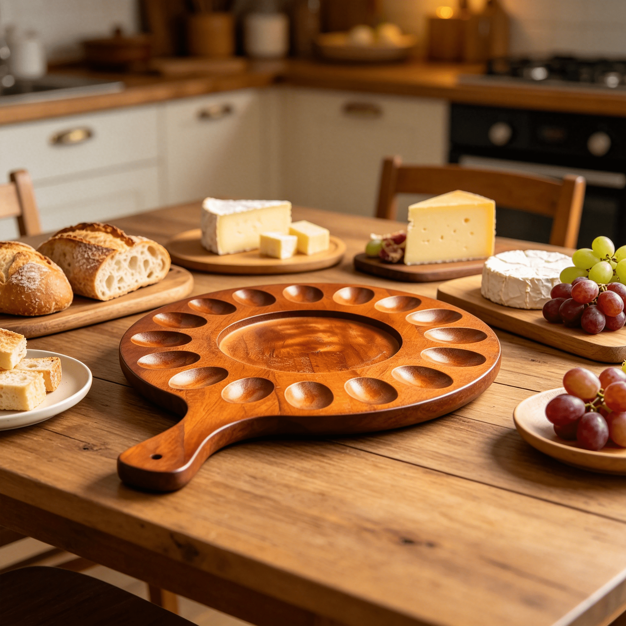 ACDANC 2026 New 1 Pcs Deviled Egg Platter,15.75*11.61Inch Wooden Deviled Egg Tray 16 Holes Round Egg Holder Charcuterie Board Easter Deviled Egg Carrier for Kitchen Countertops Deviled Egg Board