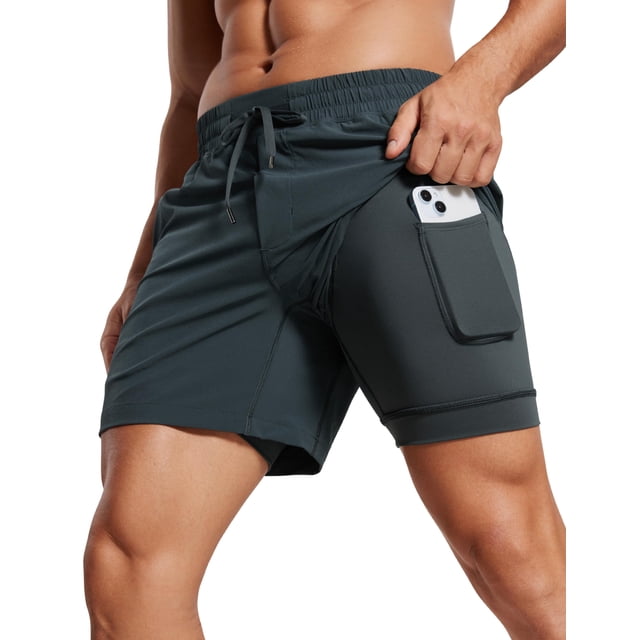 Shorts para correr 2 en 1 para hombre CRZ YOGA 5" de secado rápido con bolsillos