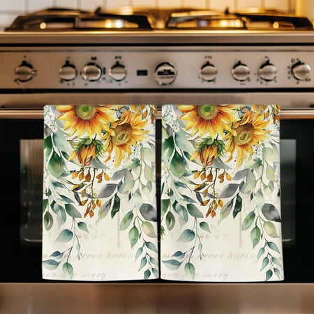 Sunflowers Kitchen Towels Set of 1 Spring Floral Eucalyptus Leaves Summer Botanical Absorbent Dish Towels for Kitchen Microfiber Hand Towel Quick Drying Tea Towel for Cleaning Dishcloths