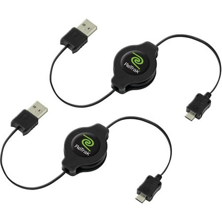 RETRAK_EMERGE ETCABLEMIC52X Retractable Micro USB Cables 3.2 ft 2 pk