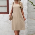 thumbnail image 5 of SMihono Robe d'Été Grande Taille pour Femmes 2023 à Manches Courtes, Couleur Unie, Coupe Ample, Robe T-shirt à Col Rond, 5 of 5