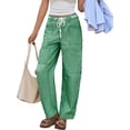 thumbnail image 5 of Womens Low Rise Baggy Barrel Horseshoe Jeans Patchwork Denim Pants with Pockets, 5 of 8