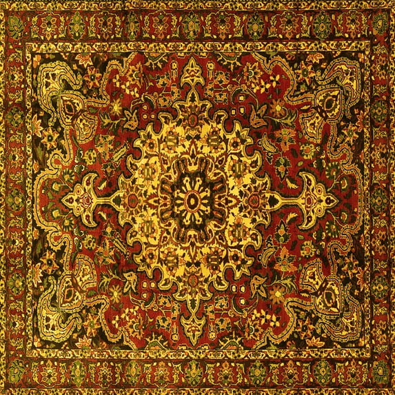 Ahgly Company Machine Washable Indoor Square Persian Yellow Traditional Area Rugs, 3' Square