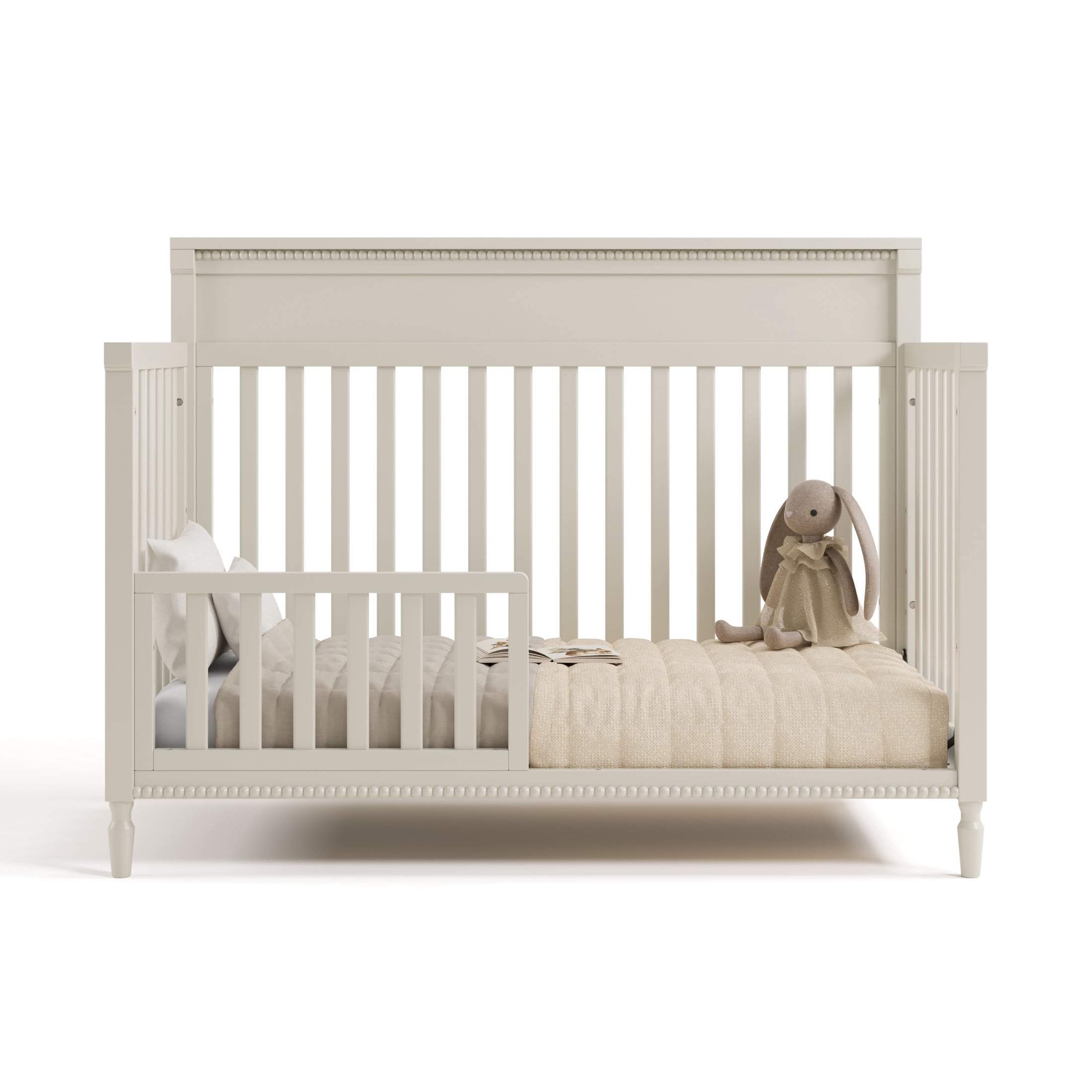 Storkcraft Valencia 5-in-1 Convertible Crib with Bonus Toddler Guardrail, Frosted Oat