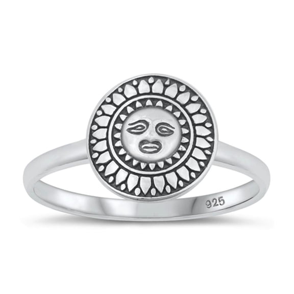 Oxidized Promise Sun Ring .925 High Polished Sterling Silver Band Jewelry Female Male Unisex Size 9