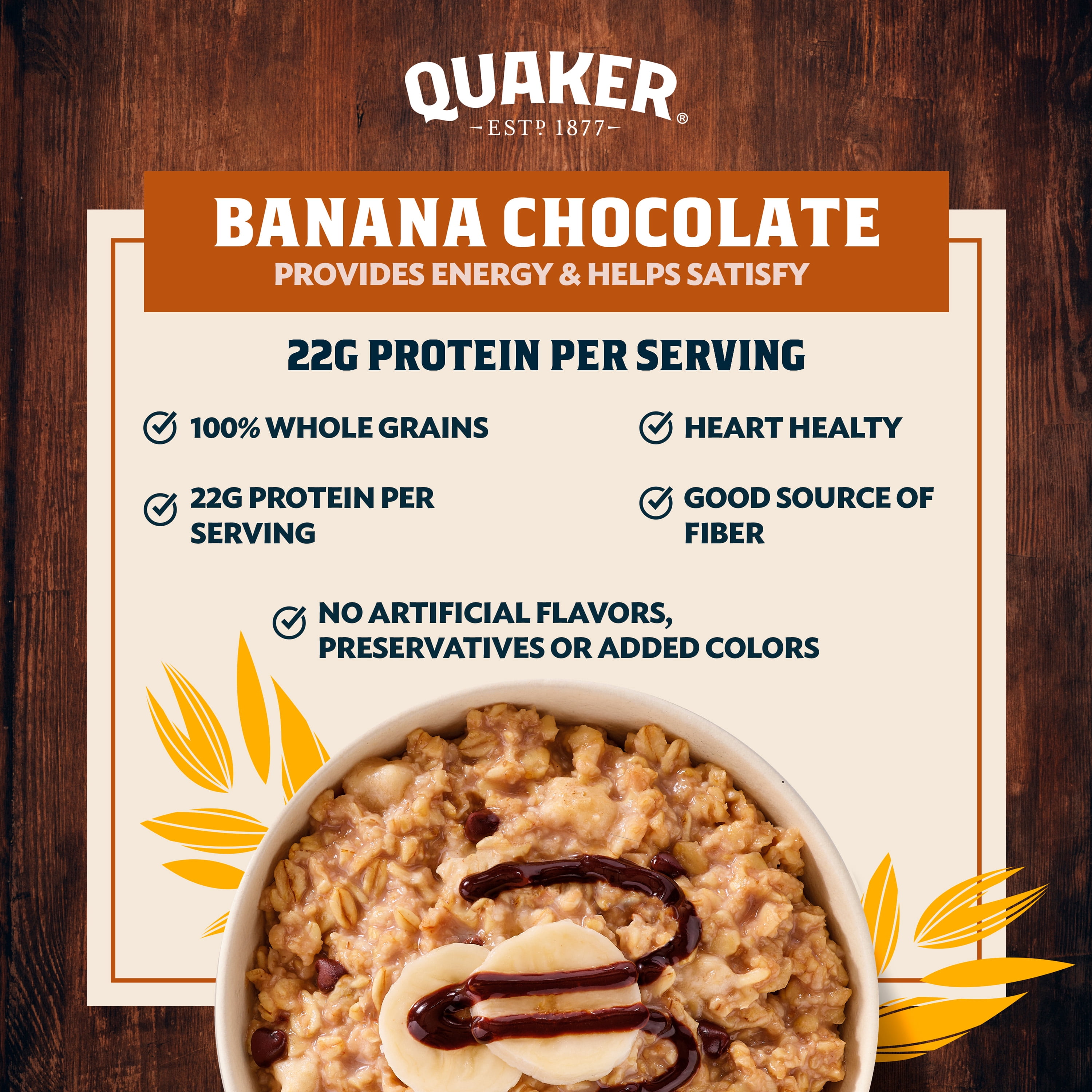 Quaker High Protein Banana Chocolate Instant Oatmeal Packets, 2.75 oz (4 Count)​