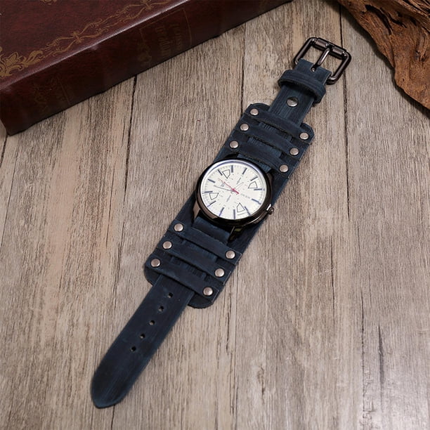 Reloj de pulsera Hugo joyería azul retro correa de cuero retro para hombre