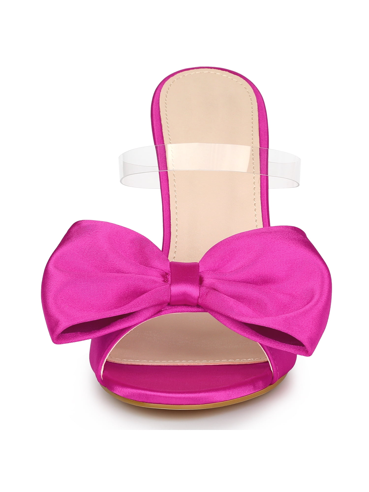 DARING DIVA Women's Bow Sandal Stiletto Heels Mules Black Heel Sandals Hot Pink 6
