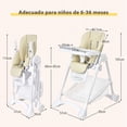 thumbnail image 3 of Trona para Niños y Bebés Silla Alta de Comedor Plegable con Ruedas Doble Bandeja Removible Cojín en PU Altura Regulable 89 x 57 x 105 cm Beige, 3 of 7