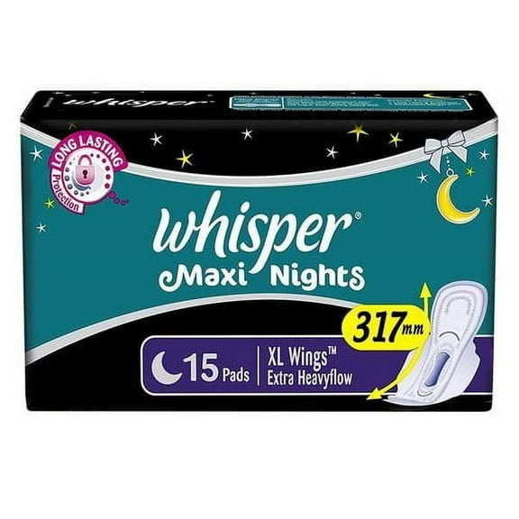 Whisper Maxi Nights Sanitary Pads for Women, XL, Pack of 15 Napkins