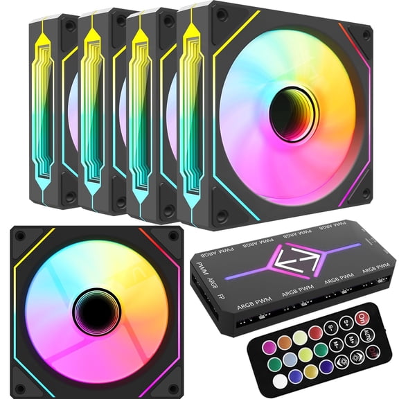 RGB Fans:5pack 120mm PWM ARGB Case Fan with Fan Hub and Remote,Speed Control,PWM Control Fan for Computer Case and Liquid Cooling System