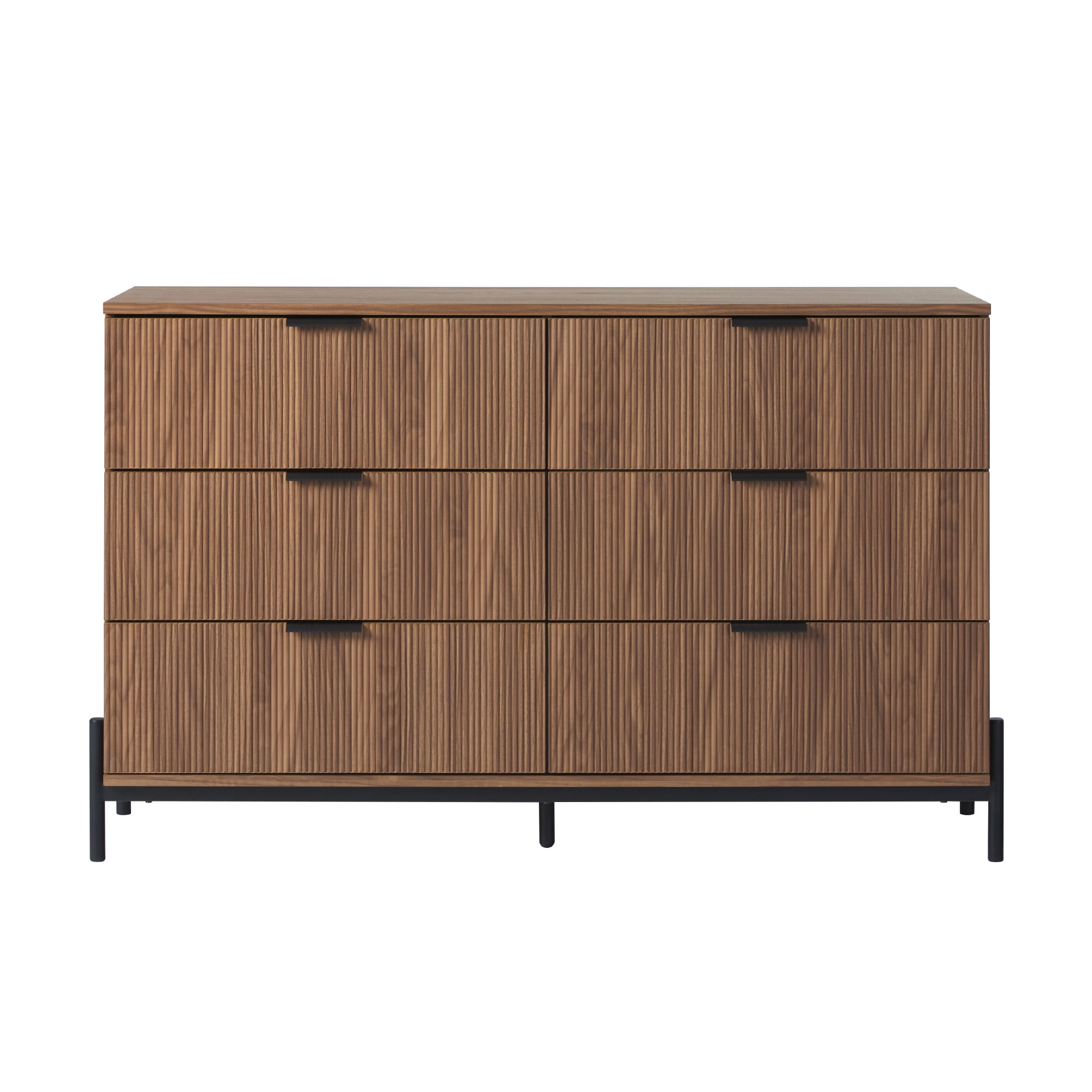 Walker Edison Mid-Century 6-Drawer Dresser with Reeded Drawer Fronts, Mocha