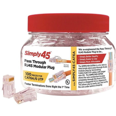 UPC: 0817777016888 | SIMPLY45 S45-1700  Cat6/6a Unshielded  Staggered  Pass Through RJ45