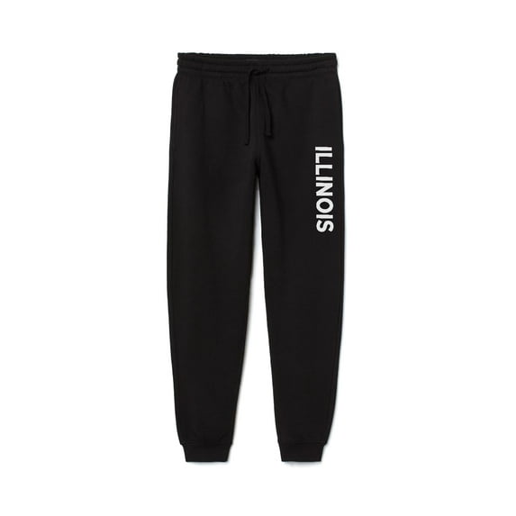 Daxton Adult Unisex Basic Black Jogger Sweatpants USA Cities States White Letters - Illinois, M