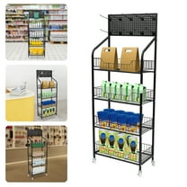 Peakora 4 Tier Retail Snack Display Rack, Stand Storage Shelf with 4 Universal Wheels and 10 Hooks, Fruit Vegetable Snack Storage&display Shelf 19.7*10.6*55.1in