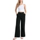 thumbnail image 2 of Pantalones anchos casuales INSPIRE CHIC para mujer, con cintura alta elástica, un botón, livianos, con bolsillos, color negro M, 2 of 5