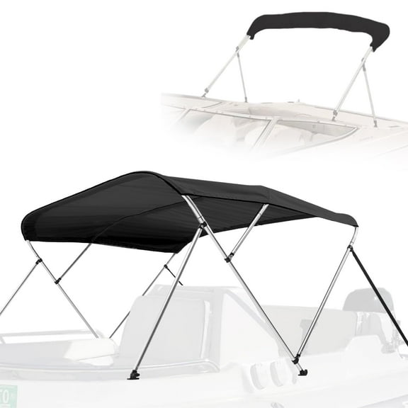 SereneLife 4 Bow Bimini Top Boat Cover  96" L x 67-72" W x 54" H, Aluminum Frame, Waterproof & UV-Resistant, Easy Install with Front Straps, Rear Support Arms & Free Storage Boot Gray