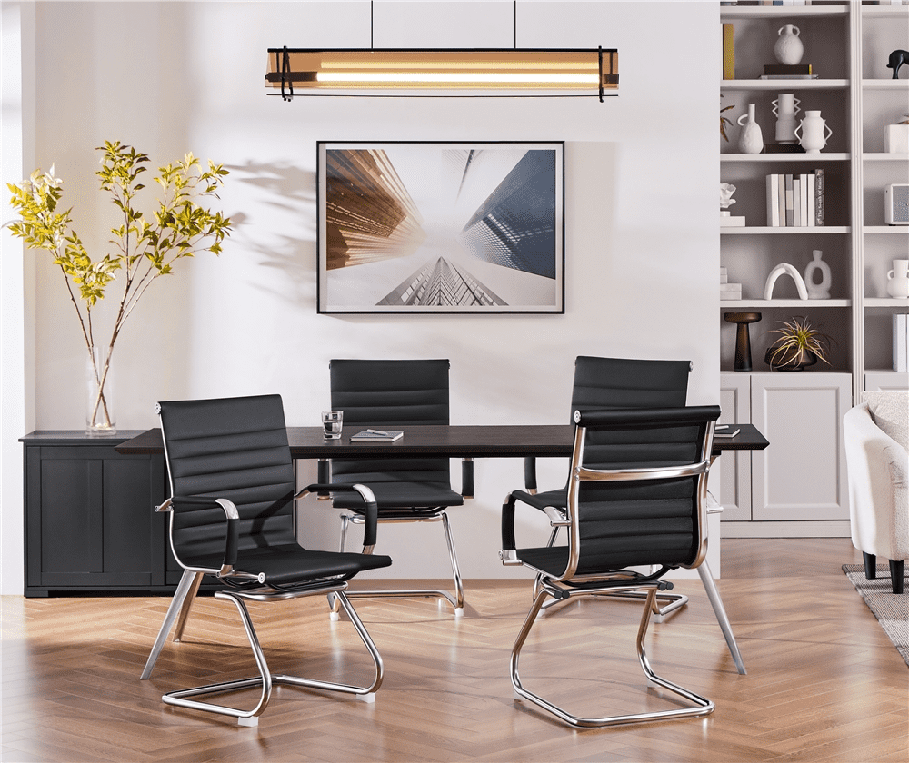 Yaheetech Modern Faux Leather Mid-back Office Chair, Set of 2,Black