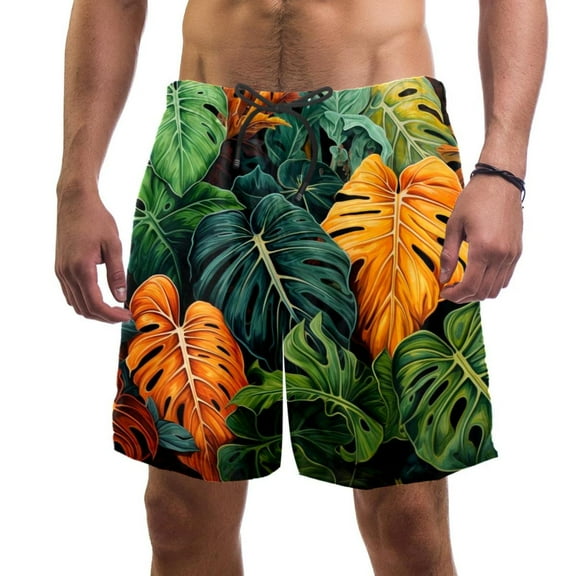 luoweisi Men's Beach Shorts Quick Dry Swim Trunks with Mesh Lining Tropical Leaves XL