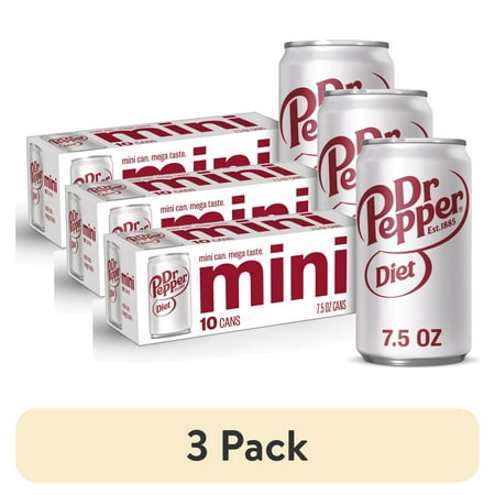 (3 pack) Diet Dr Pepper Soda Pop, 7.5 fl oz, 10 Pack Cans
