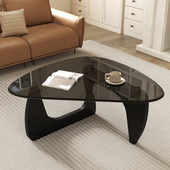 Daluvenix Modern Glass Coffee Table Triangle Coffee Table for Living Room with Glass Top and Wood Base