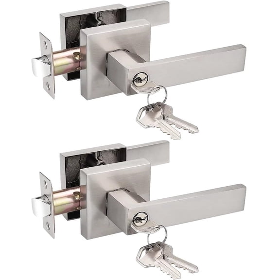 Privacy Door Handles with Lock, Keyless Interior Door Handle Bedroom Bathroom, Modern Square Lever Door Handle Set, Matte Door Lock Door Knob