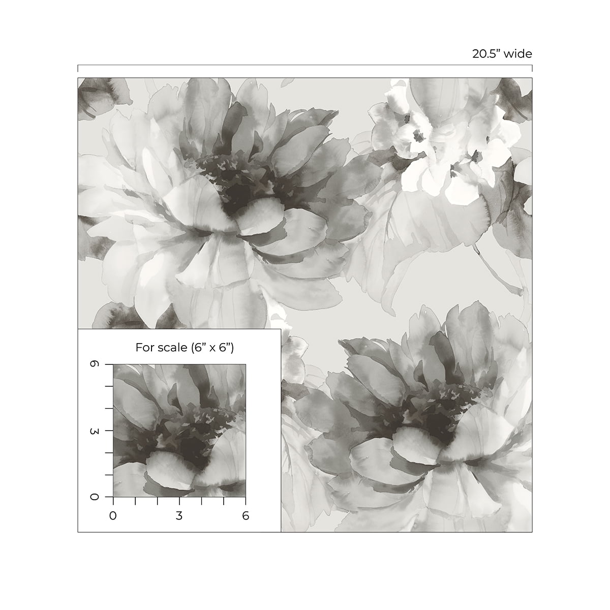 NextWall Harry & Grace Watercolor Floral Peel and Stick Wallpaper 20.5 in. W x 18 ft. L - Ash & Metallic Silver
