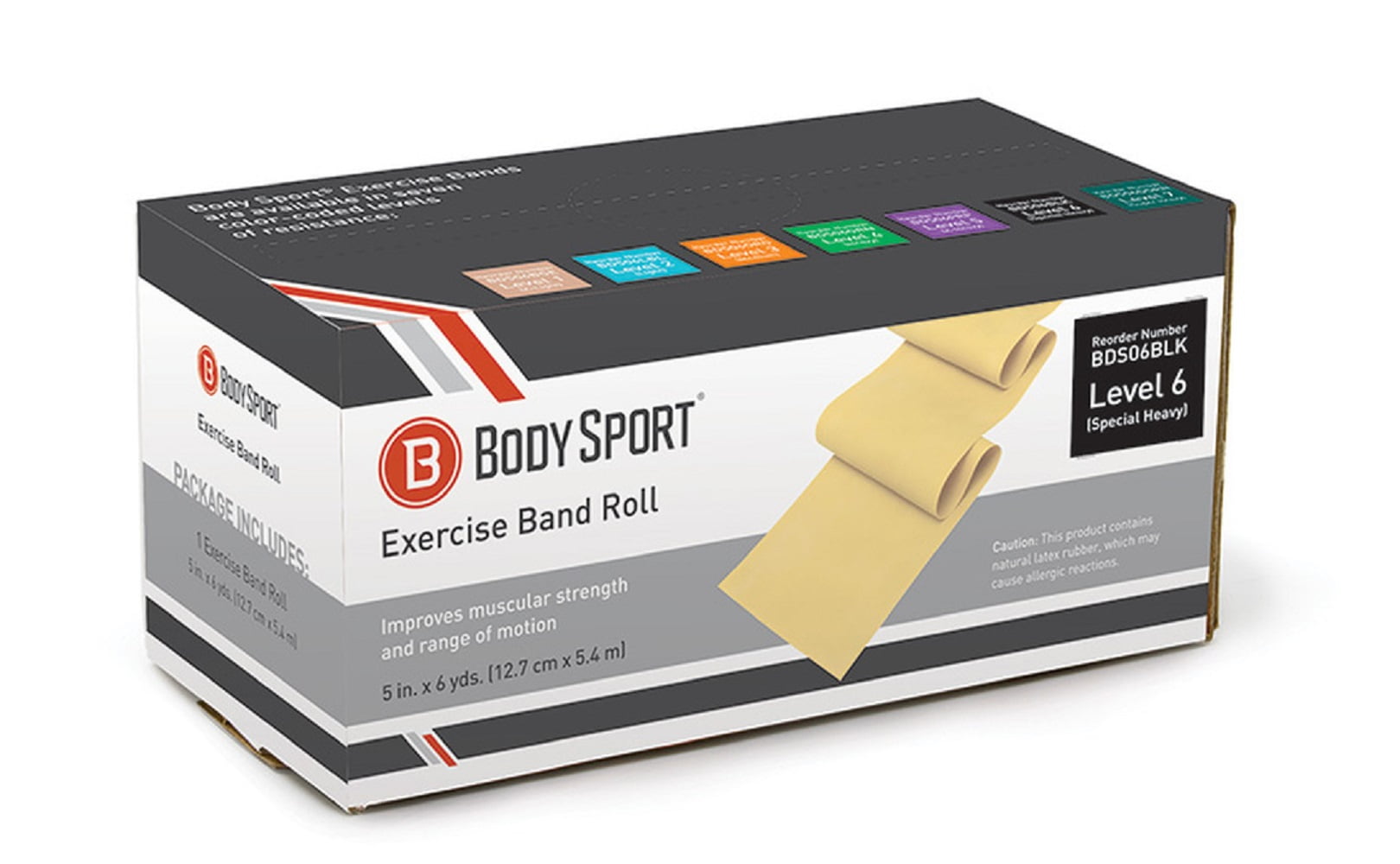 Body Sport Bulk Exercise Bands 6 yd. Roll, Black, Special Heavy