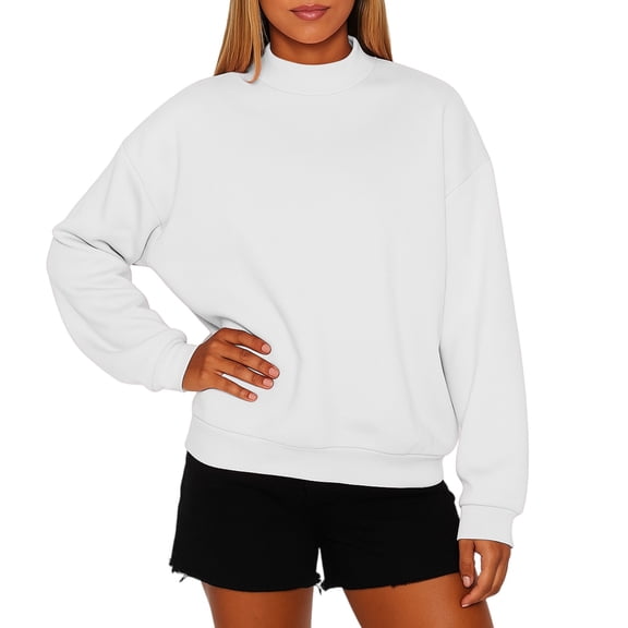ASDFVBKG Mock Neck Sweatshirt Oversized for Women Comfortable Long Sleeve Turtleneck Pullover Lightweight Fleece Dressy Relaxed Fit Sweatshirts Oversized No Hood Tee Tops White M