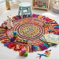thumbnail image 2 of Ox Bay and Evette Rios Cora 5'6" Round Rainbow Cotton and Jute Striped Fringe Indoor Area Rug, 2 of 9
