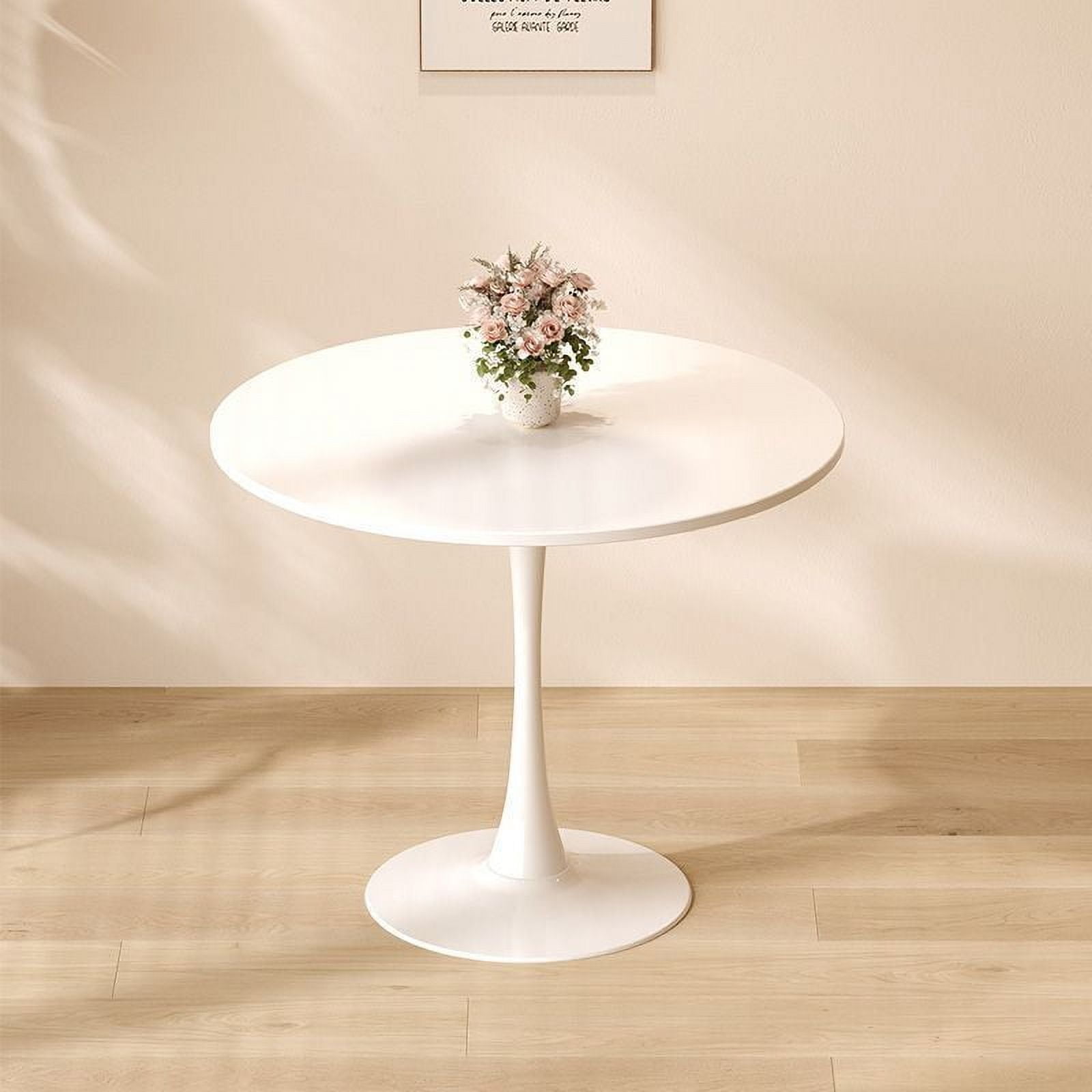 Modern Round Dining Table, 31.5 Inch Diameter MDF Tabletop with Cylindrical Metal Base, Multipurpose Leisure Coffee Table for Kitchen Living Room Small Apartment