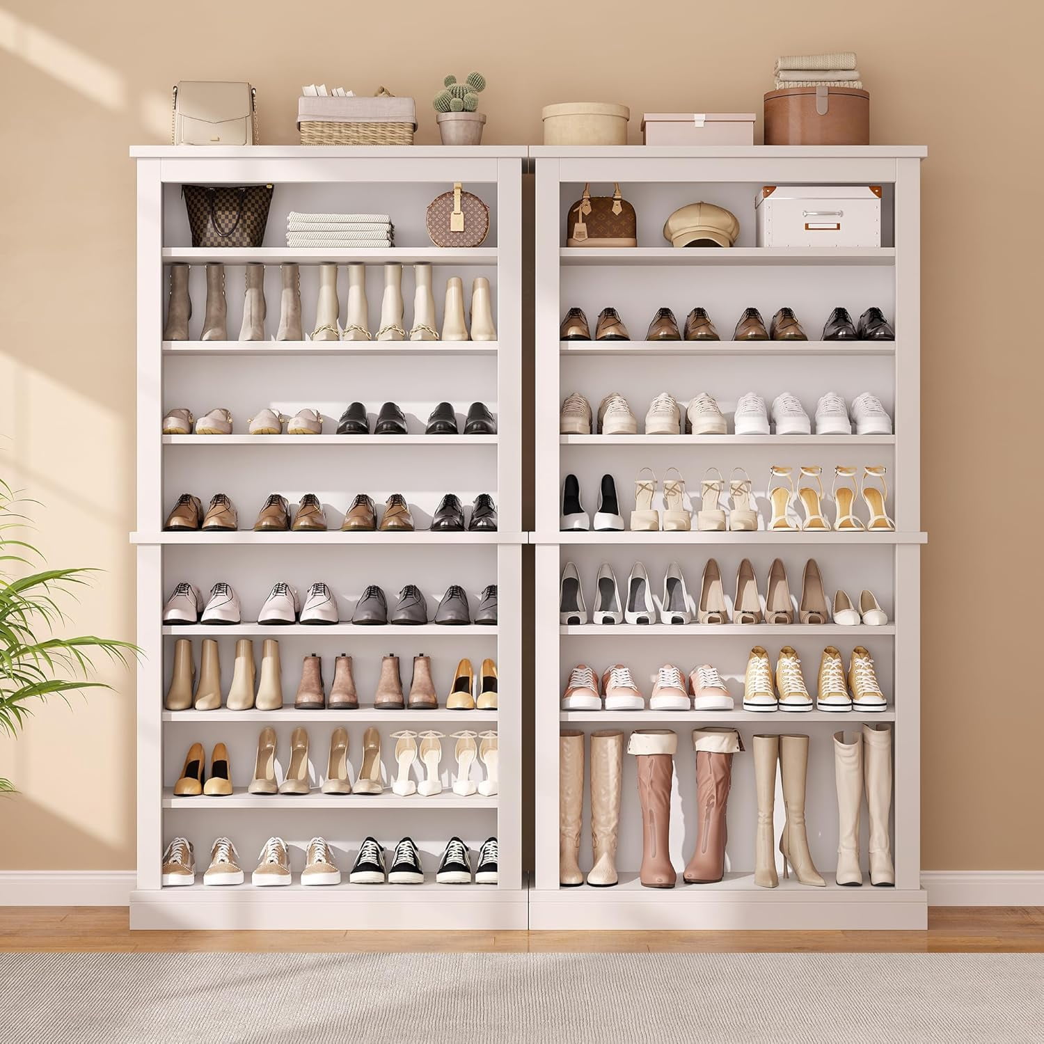 71" Tall Freestanding Shoe Cabinet, 9-Tier Adjustable Wood Shoe Rack with Open Storage for Entryway, Hallway & Small Spaces – Modern White Storage Organizer