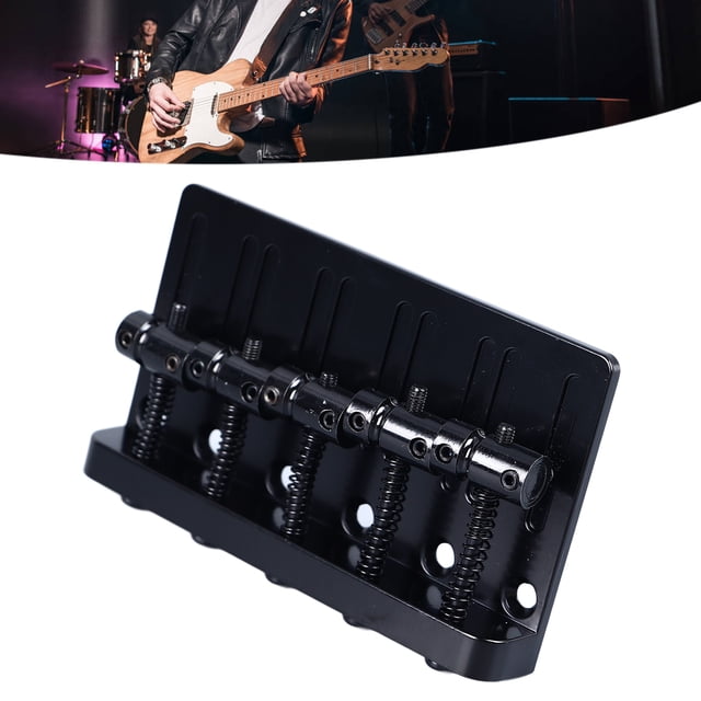 Electric Bass Bridge, Metal Standard Size Bass Tailpiece Bridge Stable Performance Fixed Structure for 5 String Basses Silver,Black