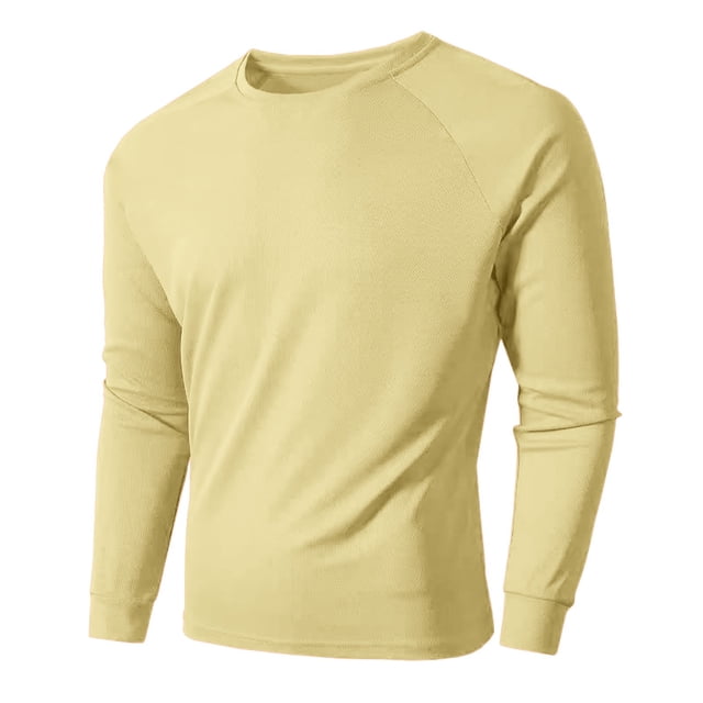 UAMVSH T-Shirts Athlétiques Raglan pour Hommes Décontractés pour Course Gym Entraînement T-Shirts Légers à Manches Longues Col Rond Chandail (Moyen, Beige)