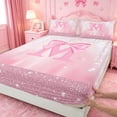 thumbnail image 4 of meiyoeat Pink Sequin Print Bed Sheets For Girls,Ribbon Bowknot Alphabet Print M Full Size Sheets For Kids,4-Piece, 4 of 6