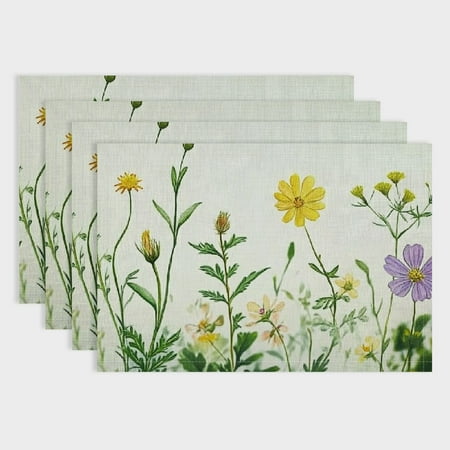 

Pratyus Wild Flowers Dining Table Placemats Linen Set of 4 Ideal for Birthday Parties Christmas Restaurants and Home Decoration 18x12in