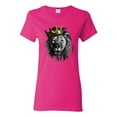 thumbnail image 1 of Wild Bobby, King Lion with Gold Crown Art, Animal Lover, Women Graphic Tee, Fuschia, Large, 1 of 4