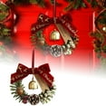 thumbnail image 2 of Christmas Door Wreath with Bow and Bell Decorations - Artificial Golden Green Wreath with Jingle Bells, Lanyard for Front Door, Tree, Indoor Outdoor Home Decor, Window, Cabinet, Car Wall Christmas, 2 of 9
