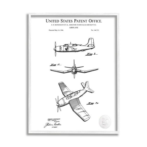 Stupell Industries Detailed Aircraft Patent Chart Graphic Art White Framed Art Print Wall Art, Design by Karl Hronek