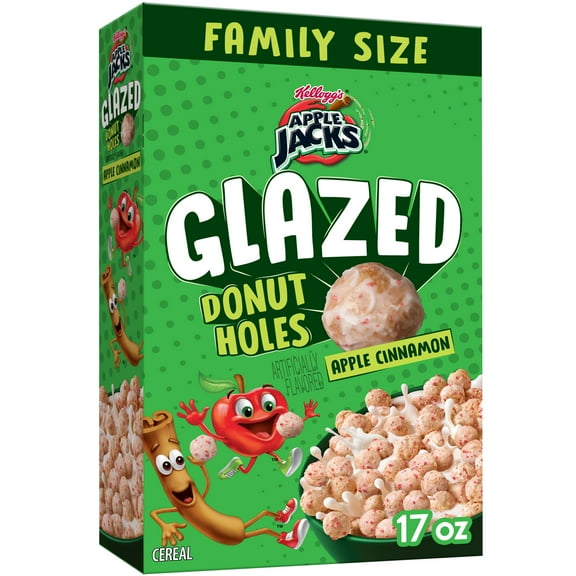 Kellogg's Apple Jacks Glazed Donut Holes Breakfast Cereal, 14g Whole Grain, Fiber, Family Size, 17.8 oz