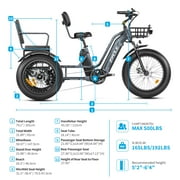 Zycle Z700 Electric Trike for Adults, 750W Rear Motor Electric Trike with Passenger Seat, 20AH 48V, 2 Seater Electric Tricycle, Parking Brake, Differential