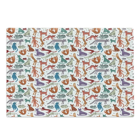 Cats Cutting Board, Cheerful Sketch Art of Kittens in Pastel Colors and Different Positions Animals, Decorative Tempered Glass Cutting and Serving Board, Large Size, Multicolor, by Ambesonne