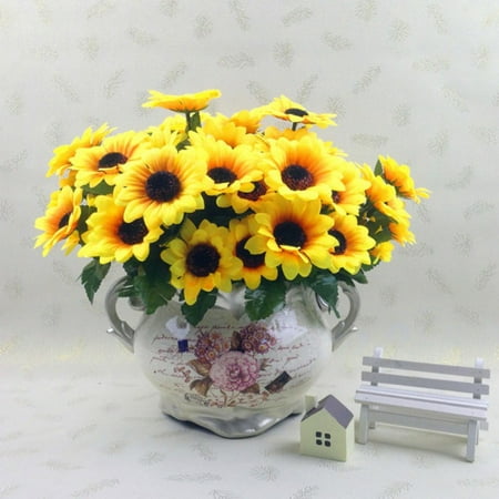 Artificial Sunflower Bouquet 7 Heads Fake Sunflower Artificial Silk Flower Bouquet for Home Wedding Party Banquet Floral Decor ()