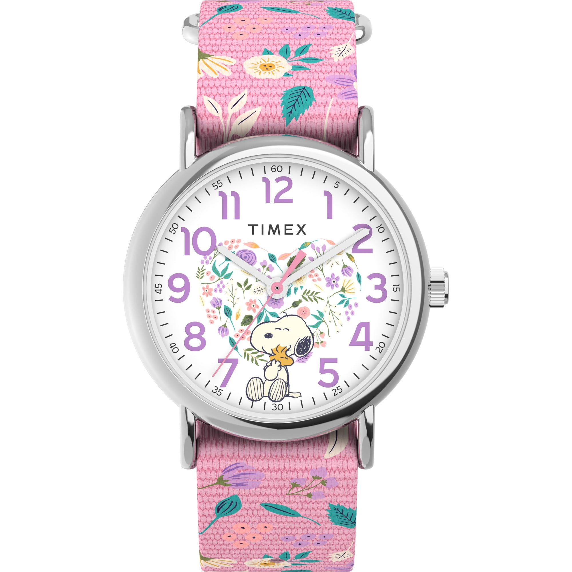 Timex X Peanuts In Bloom Women's Weekender 38mm Watch - Pink Strap White Dial Silver-Tone Case