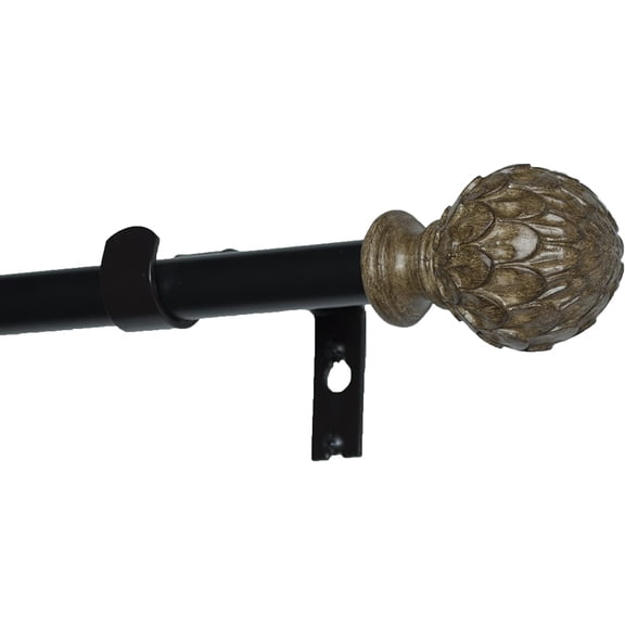 Urbanest Adjustable Single Curtain Rod Set Cottage Artichoke Finials – 3/4-Inch Diameter, With Black Rod, 28–48 Inches