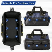 Topsome Tool Bag 17 Inch with 1 Pouch, Heavy Duty Wide Mouth Tool Organizer Tote with Multiple Pockets, Adjustable Shoulder Strap, and Waterproof Hard Base for Men, Mechanic, Home and Work Use