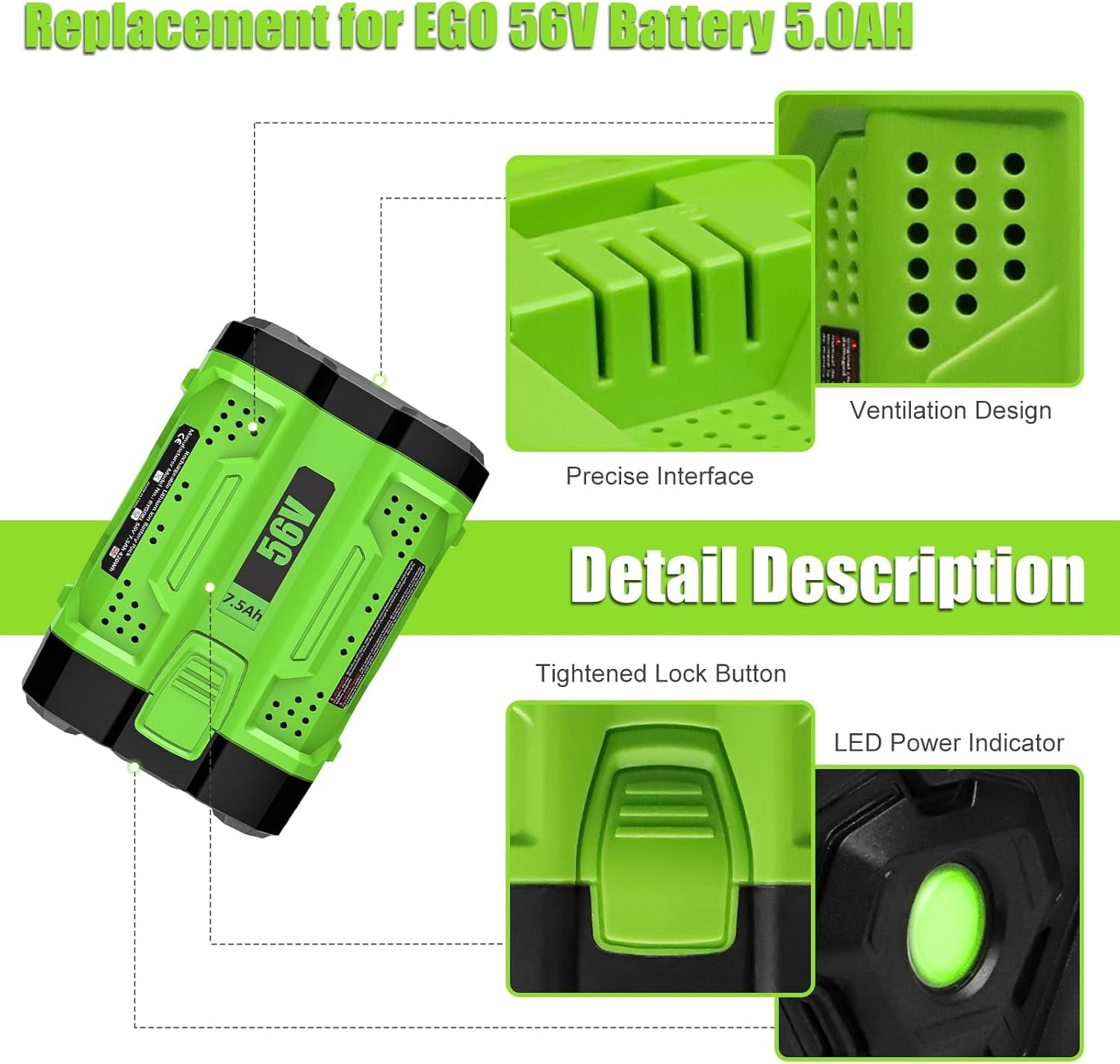 7500mAh Replacement for EGO 56V Battery 56 Volt Lithium-ion BA2800T BA2800 BA4200 BA1400